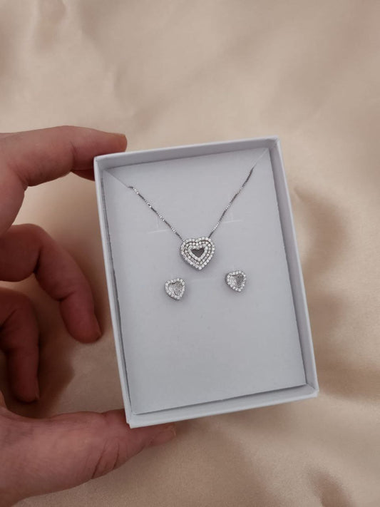 SET: Collana con cuore bianco e orecchini -  argento 925