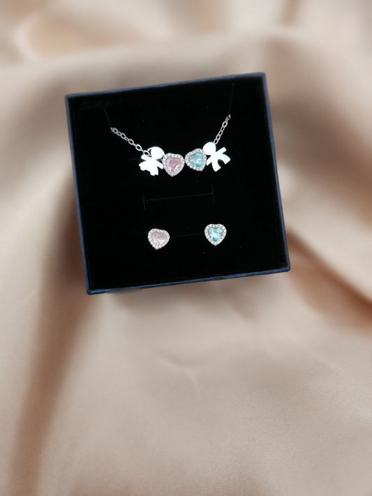 SET: collana con bimbi e due cuori + orecchini alternati