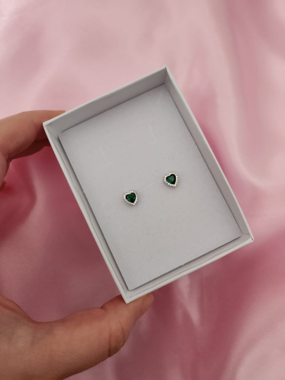 Orecchini cuore verde  - argento 925