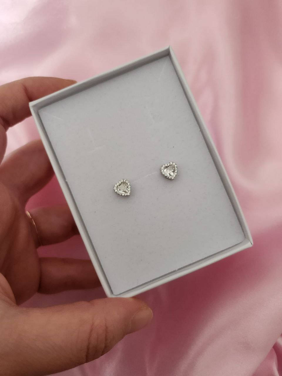 Orecchini cuore bianco  - argento 925