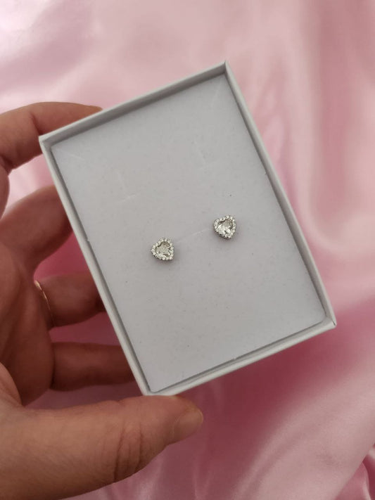 Orecchini cuore bianco  - argento 925