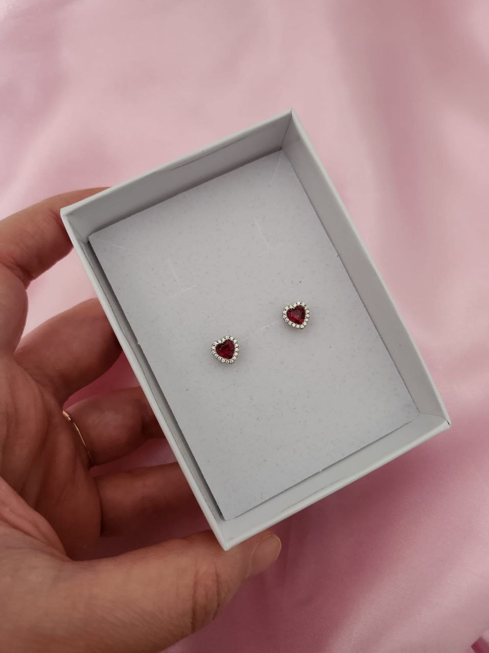 Orecchini cuore rosso rubino  - argento 925