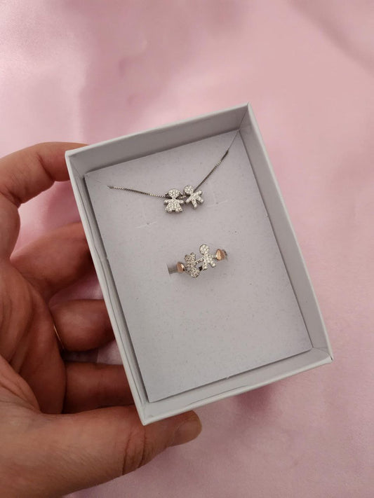 Set:collana con bimbi  e anello baby coppia - argento 925