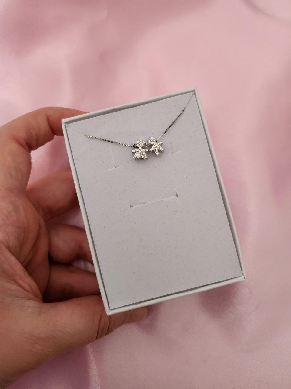 collana con due bimbi passanti     - argento 925