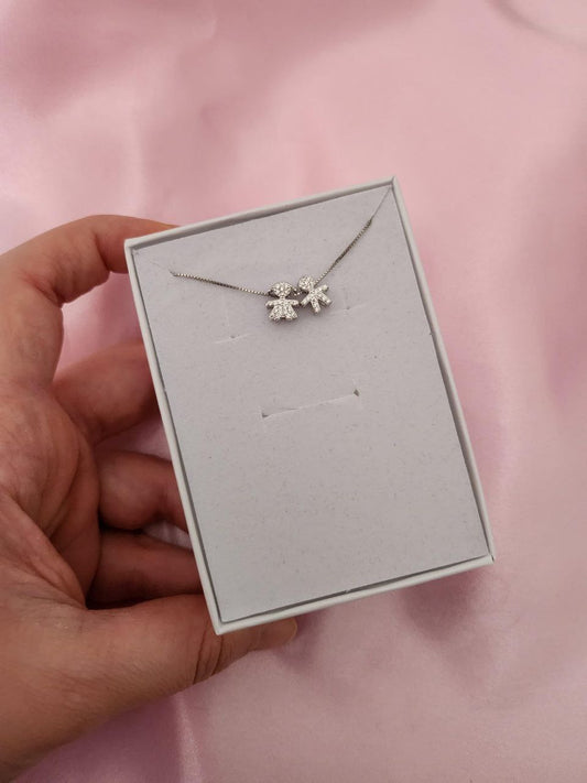 collana con due bimbi passanti     - argento 925