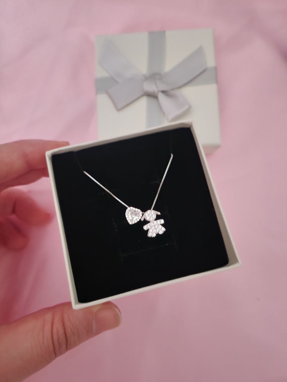 Collana con cuore bianco e bimba - argento 925