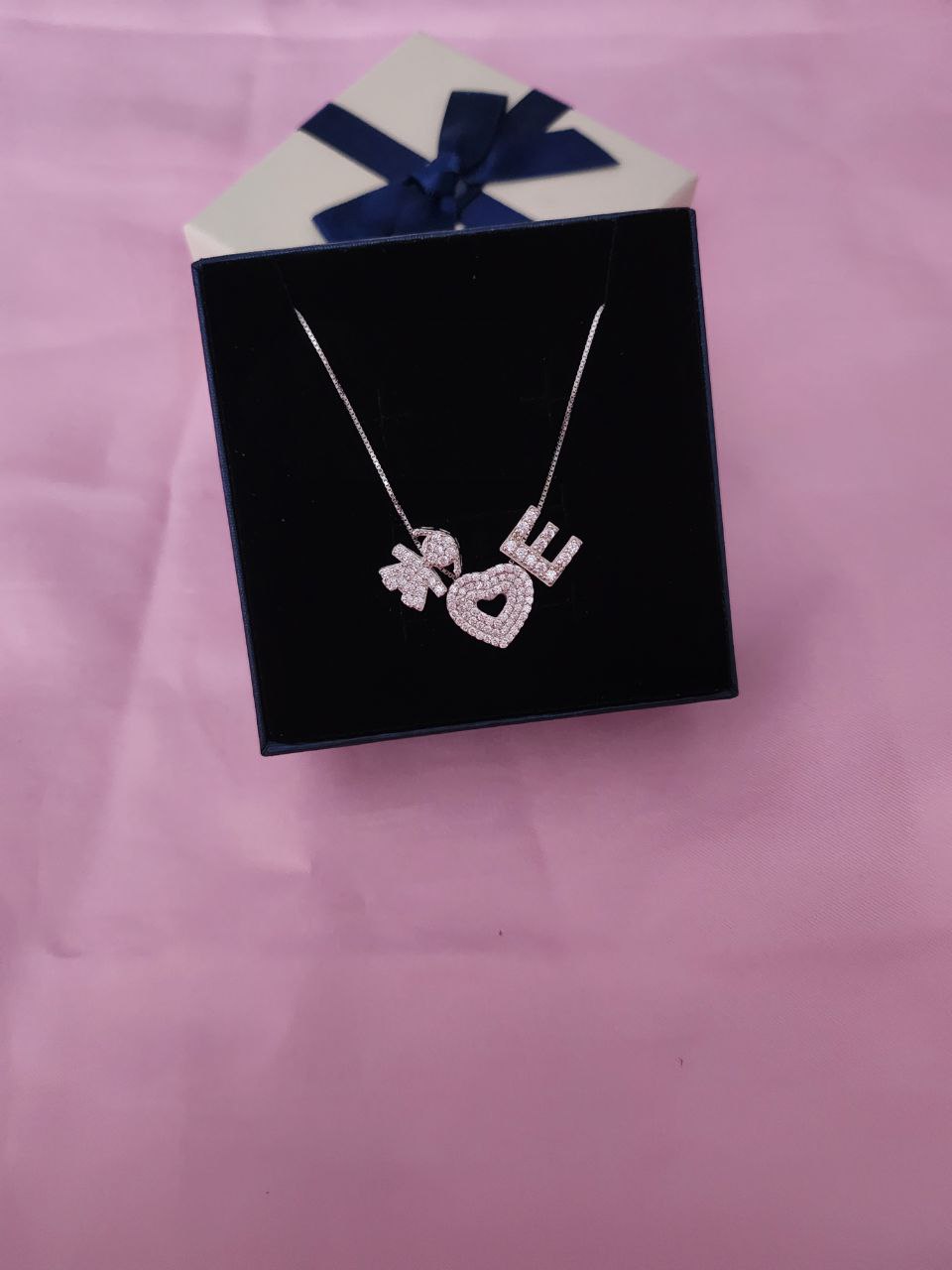 Collana con bimba + cuore bianco zirconato + iniziale - argento 925
