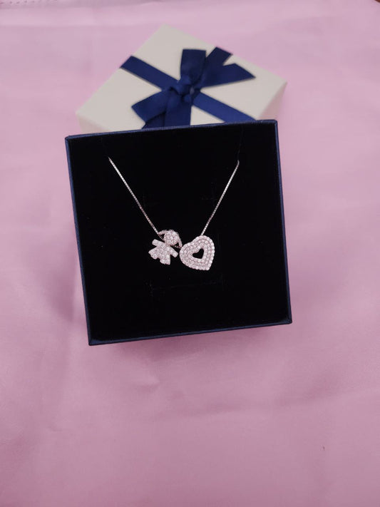 Collana con bimba + cuore bianco zirconato - argento 925