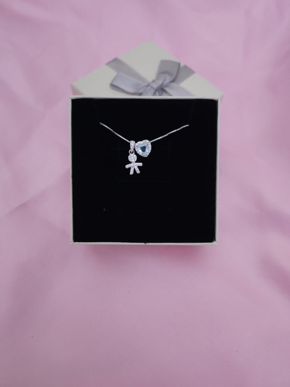 Collana con bimbo pendente e cuore acquamarina - argento 925
