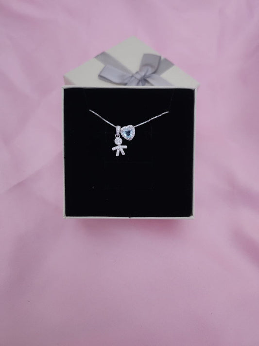 Collana con bimbo pendente e cuore acquamarina - argento 925
