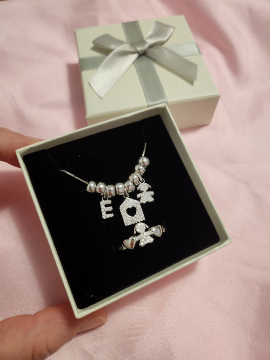 Set: bimba con iniziale personalizzata + anello - argento 925