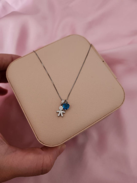 Collana con bimbo e cuore azzurro pendente - argento 925