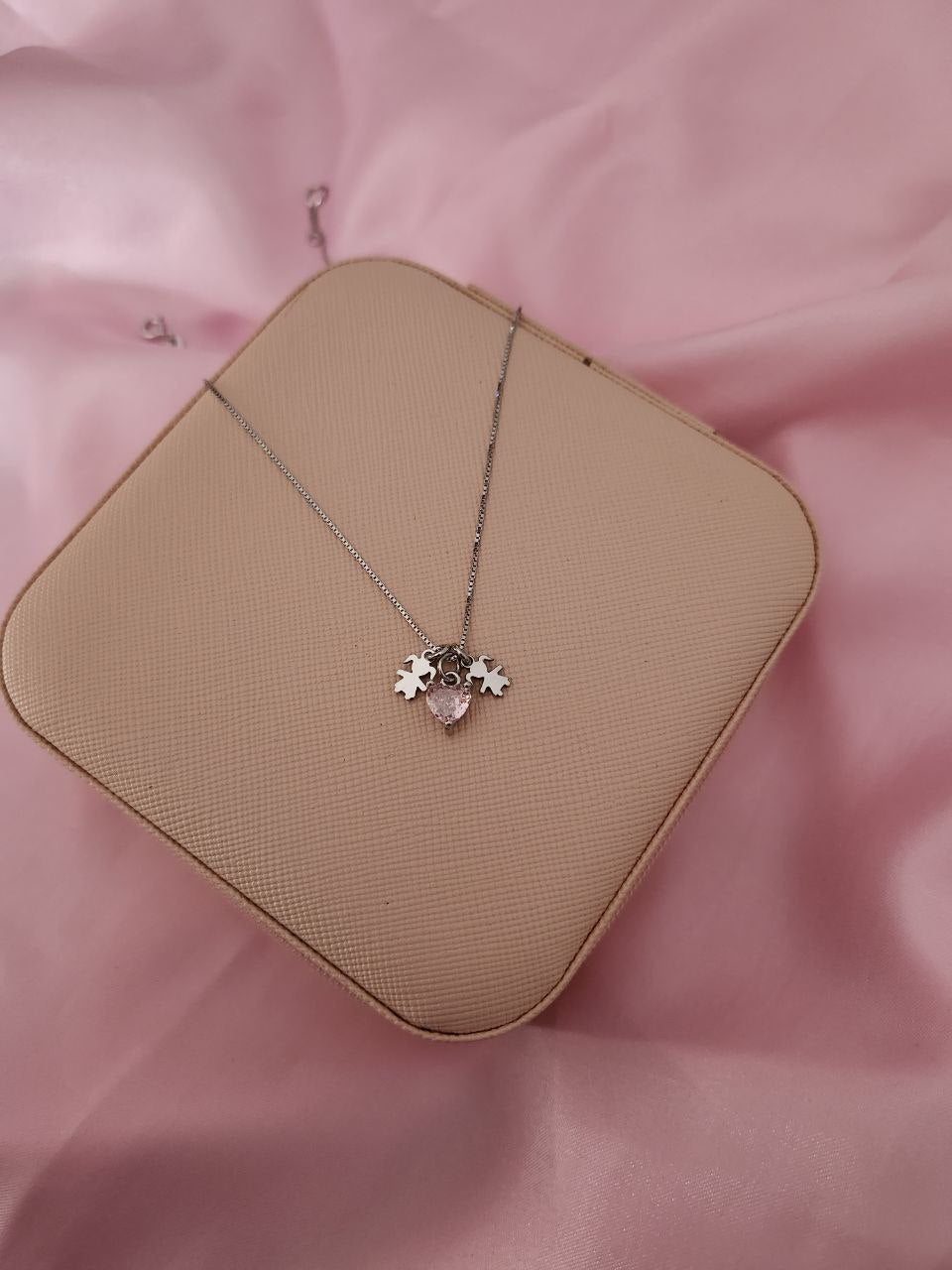 Collana con bimbe mini e cuore rosa pendente - argento 925