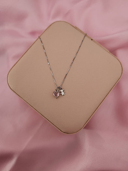 Collana con bimba mini e cuore rosa pendente - argento 925