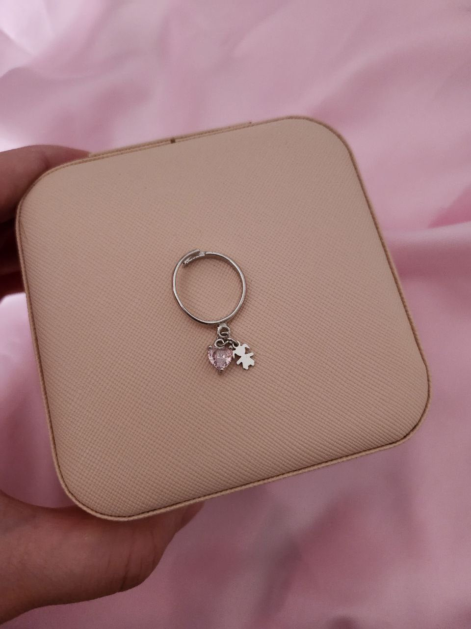 Anello con pendenti: bimba e cuore rosa - argento 925