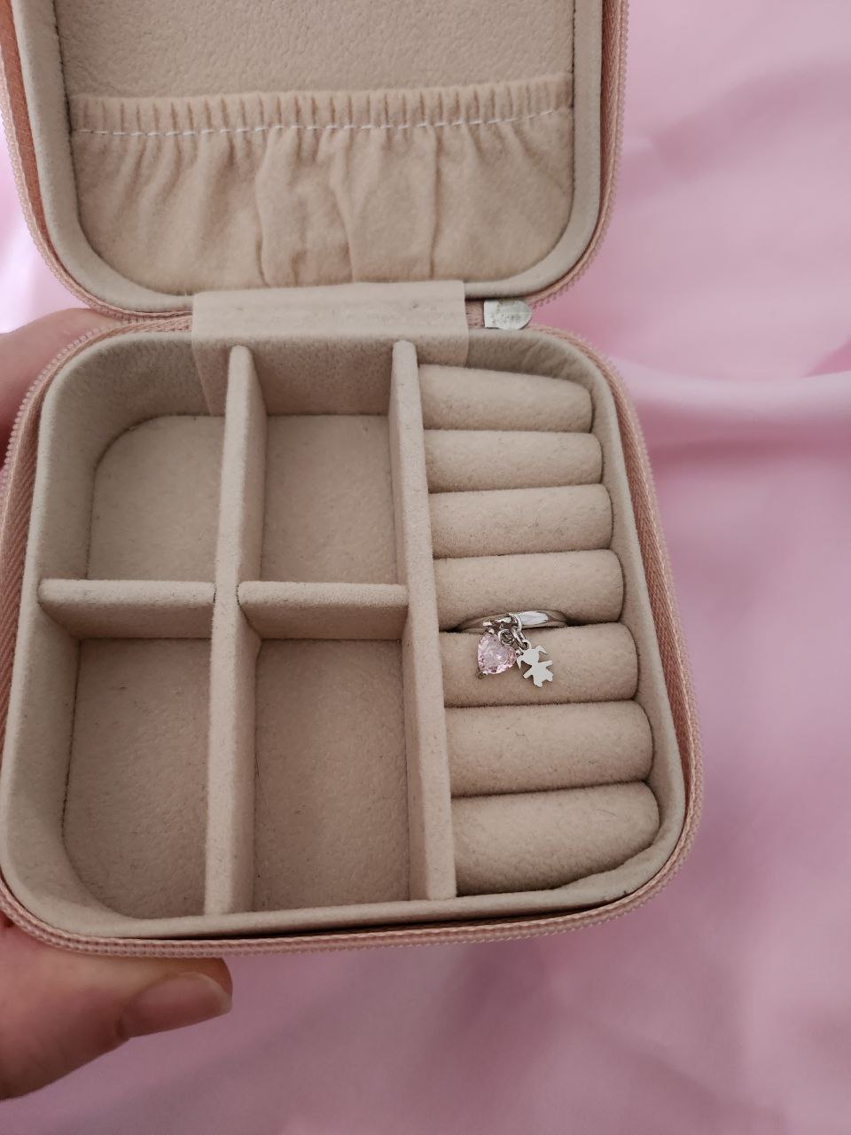 Anello con pendenti: bimba e cuore rosa - argento 925