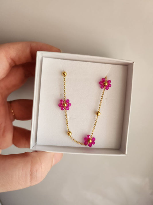 Collana con fiorellini fucsia - gold