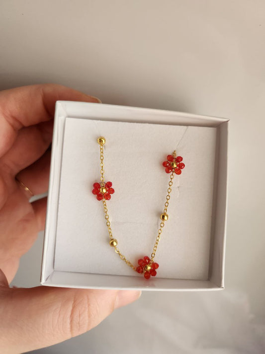 Collana con fiorellini rossi - gold