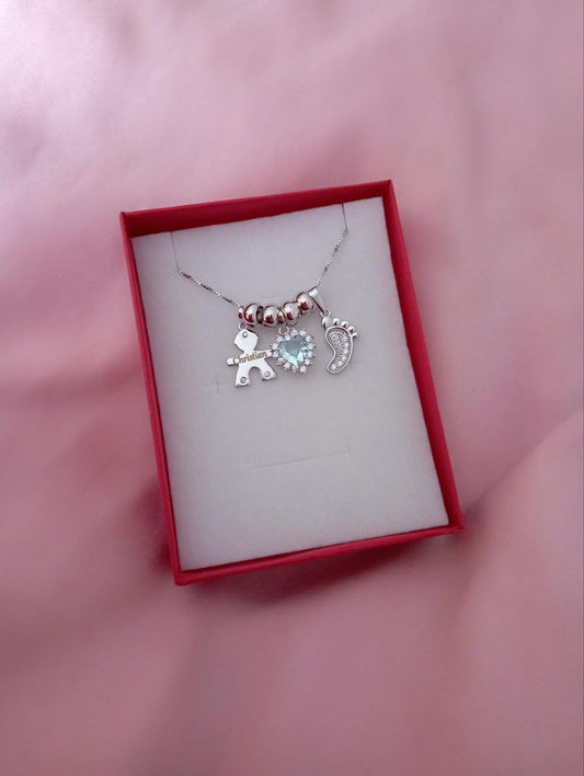 Collana con bimbo personalizzato + cuore acquamarina + piedino zirconato - argento 925