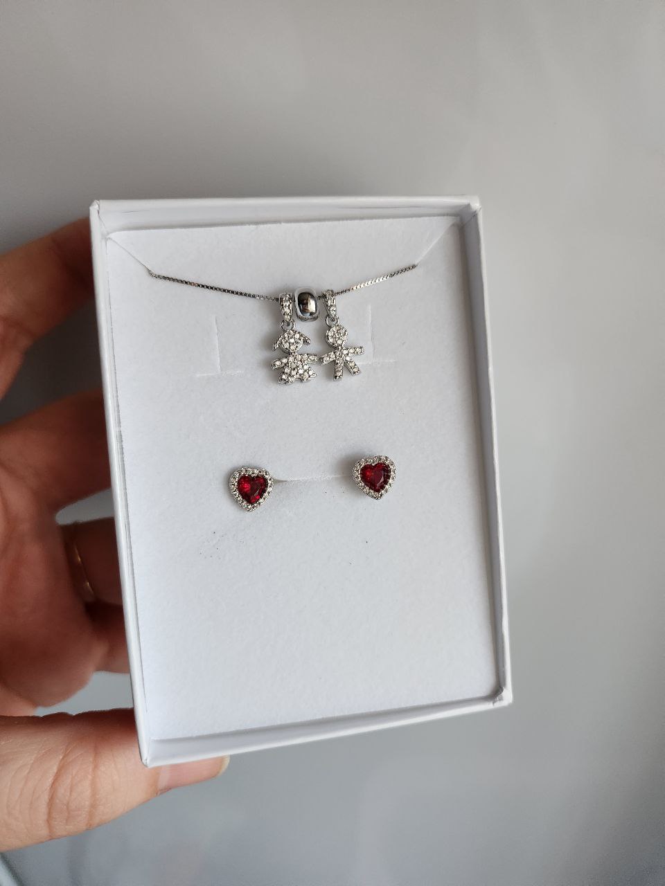 Set collana bimbi con orecchini rossi - argento 925