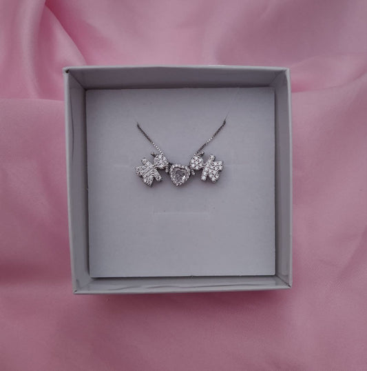 Collana con due bimbe e cuore bianco passanti - argento 925