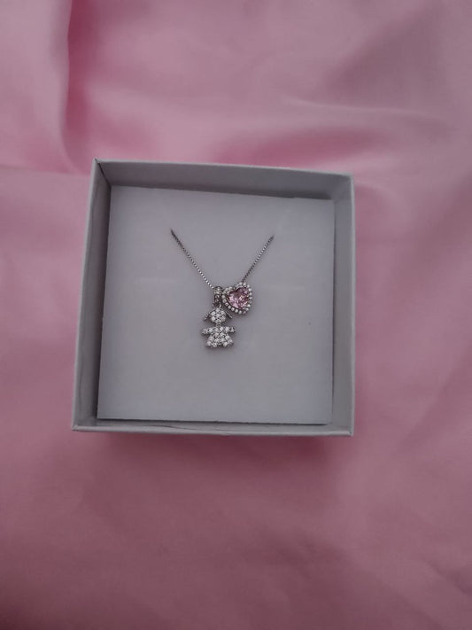 Collana con bimba maxi e cuore rosa maxi - argento 925