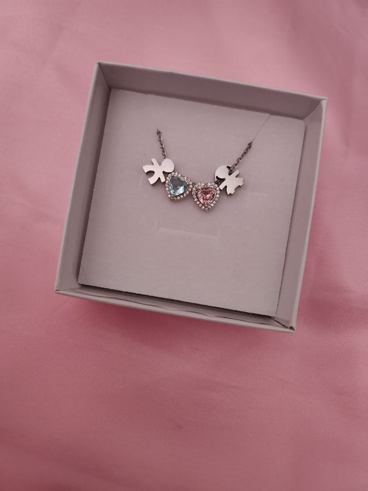 Collana con bimbo e bimba con cuori interni maxi