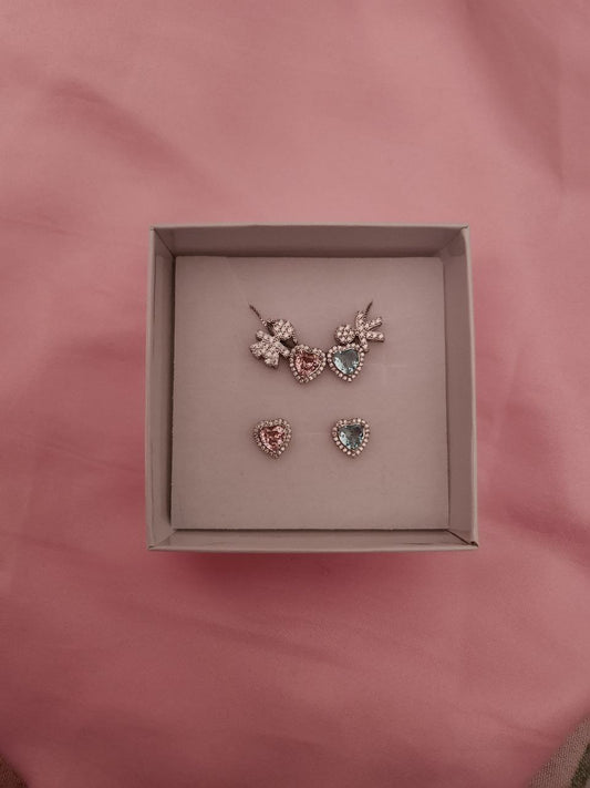 SET Collana con bimbo e bimba con cuori interni + orecchini alternato - argento 925