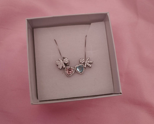 Collana con bimbo e bimba con cuori Interni- argento 925