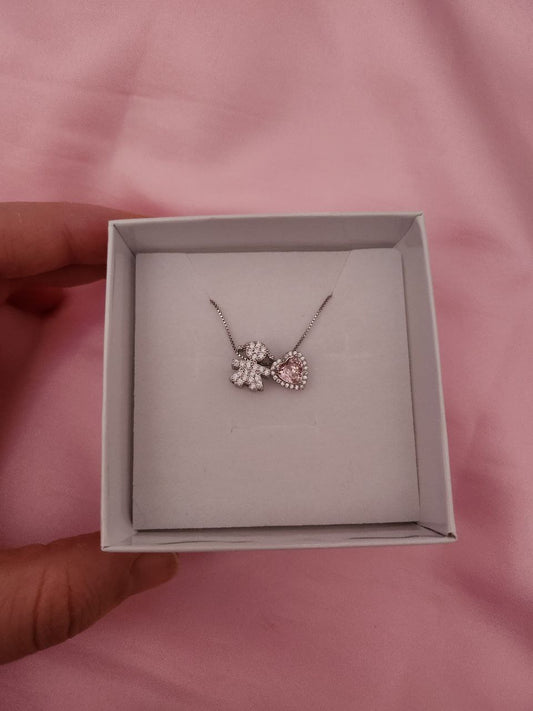 Collana con bimba zirconata passante e cuore rosa maxi