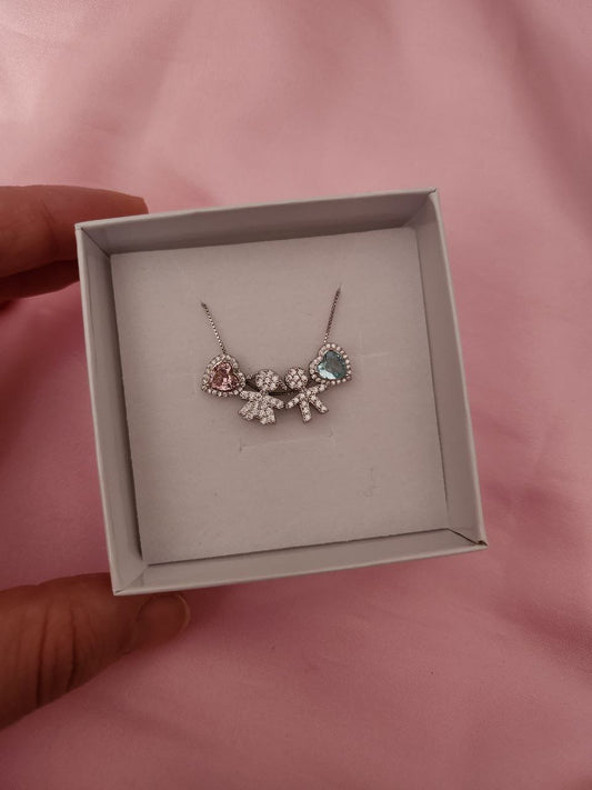 Collana con bimbo e bimba con cuori esterni- argento 925