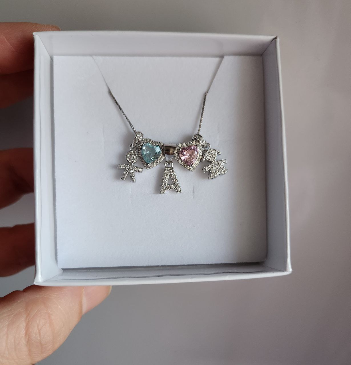 collana con bimbi, cuori e iniziale - argento 925