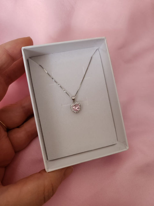 Collana con cuore bianco rosa    - argento 925