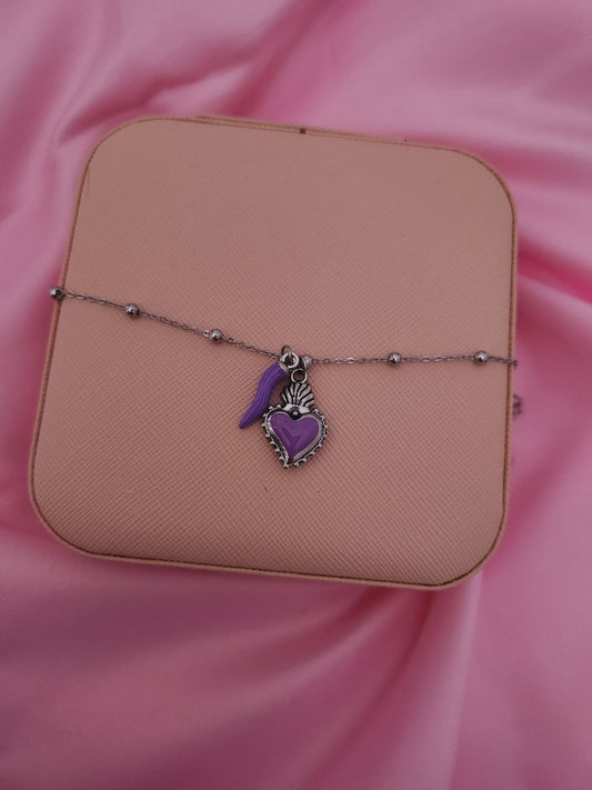 Bracciale con corno e cuore sacro smaltato viola