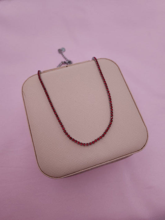 Collana tennis rosso silver