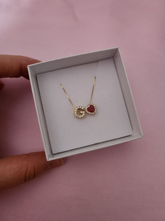 Collana con iniziale personalizzata e cuore passante - argento 925 oro
