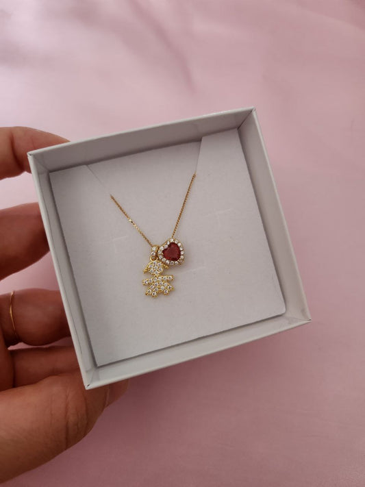 Collana con bimba pendente e cuore passante rosso maxi  - argento 925 oro