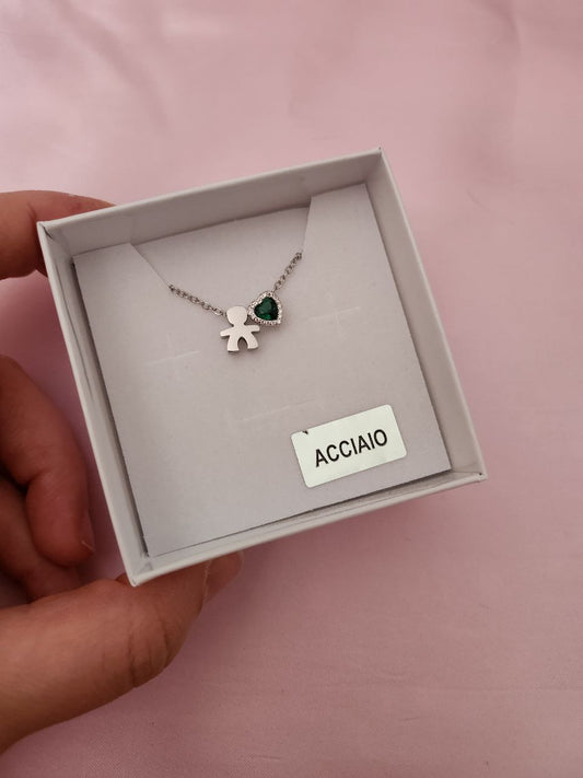 Collana con bebè maschio + cuore verde