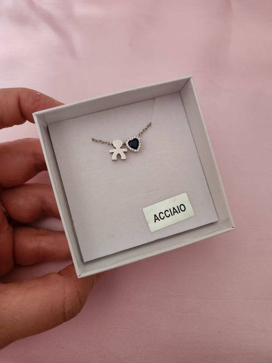Collana con bebè maschio + cuore blu