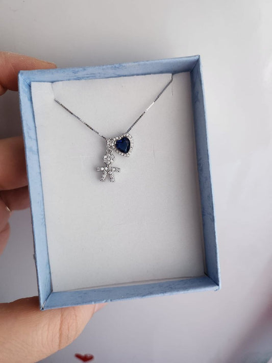 Collana con bimbo maschio e cuore blu maxi-  argento 925