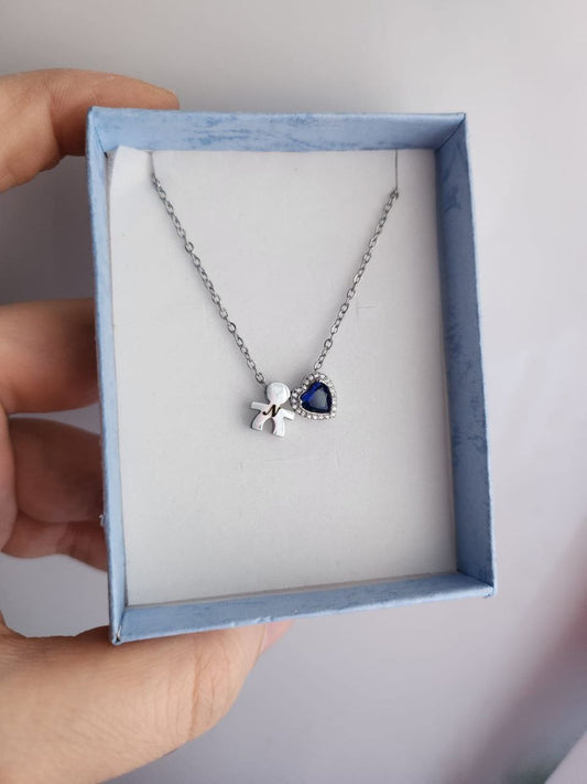 Collana con bimbo e cuore blu maxi