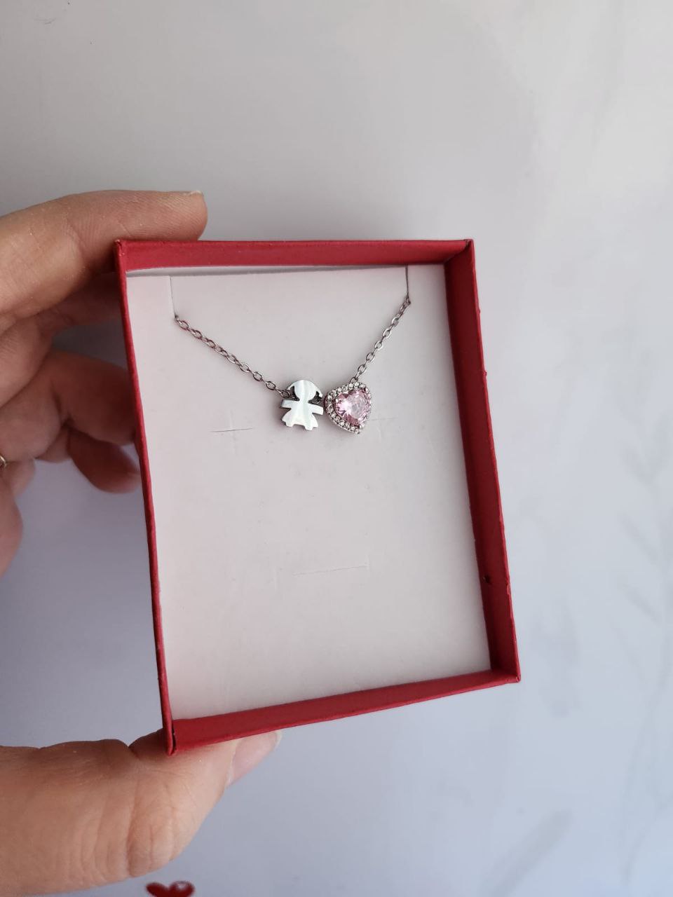 Collana con bimba e cuore rosa maxi