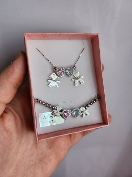 Set collana con bimbi personalizzati e bracciale con bimbi personalizzati- argento 925