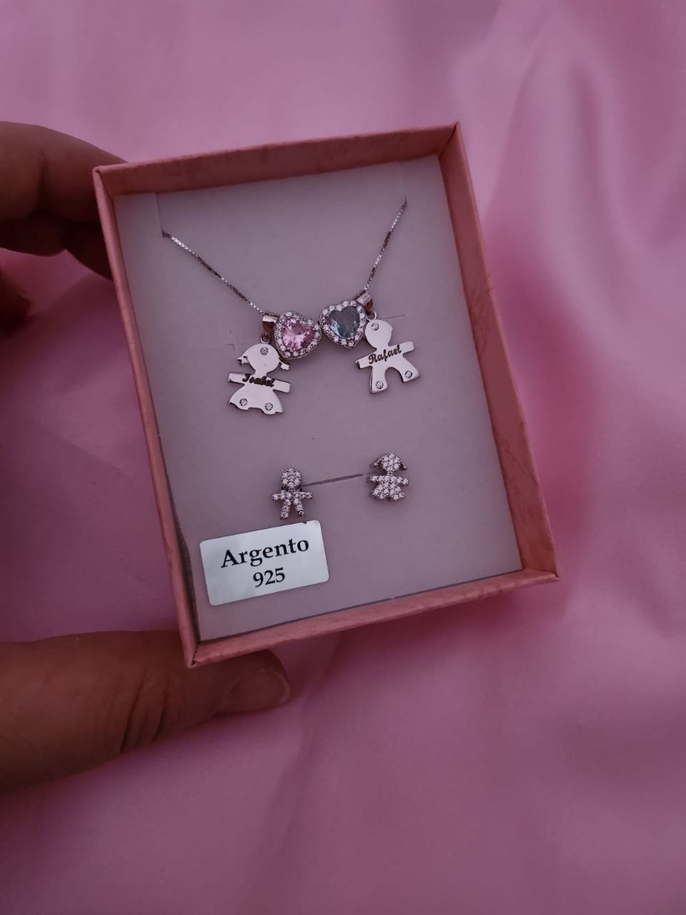 Set collana con bimbi personalizzati e orecchini baby coppia - argento 925