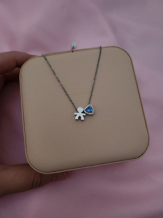 Collana con bimbo e cuore azzurro intenso