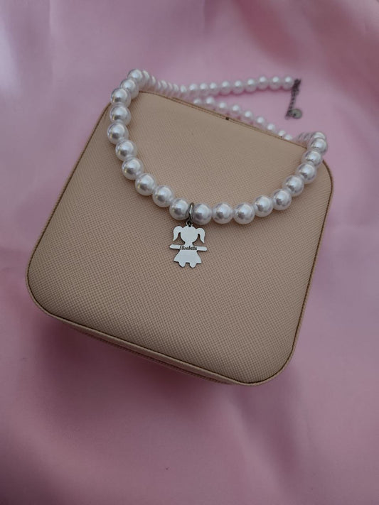 Collana di perle con bimba personalizzata - argento 925