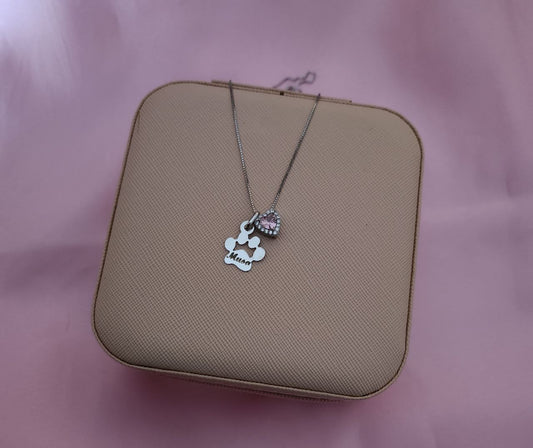 Collana con zampa e cuore rosa - argento 925