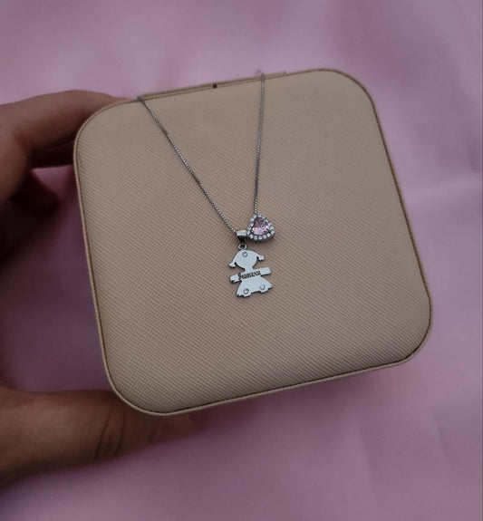 Collana con bimba personalizzata e cuore rosa- argento 925