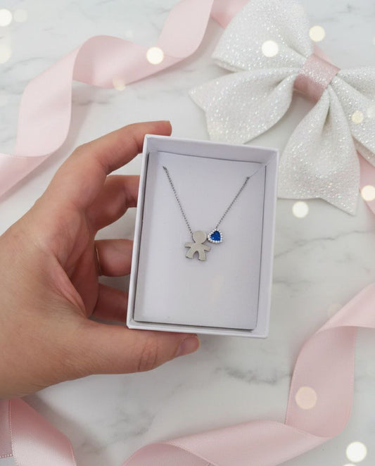 Collana  con bimbo senza personalizzazione e cuore azzurro