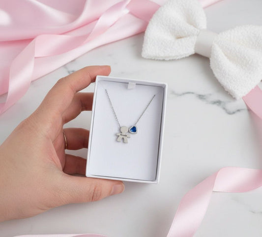 Collana  con bimbo personalizzato e cuore blu